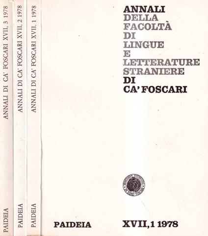 Annali della facoltà di lingue e letterature straniere di Ca' Foscari, anno XVII, numero 1, 2, 3, 1978 - copertina