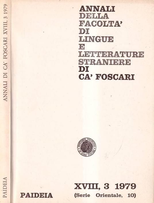 Annali della facoltà di lingue e letterature straniere di Ca' Foscari, anno XVIII, numero 3, 1979 - copertina