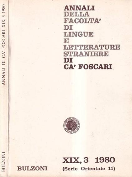 Annali della facoltà di lingue e letterature straniere di Ca' Foscari, anno XIX, numero 3, 1980 - copertina