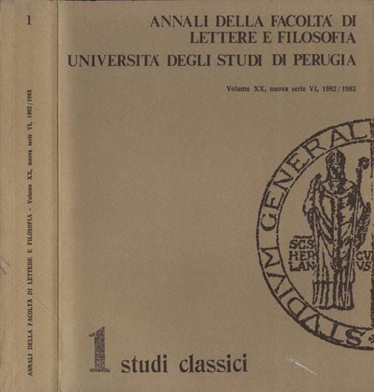 Annali della Facoltà di Lettere e Filosofia Università degli Studi di Perugia Vol. XX nuova serie VI - copertina