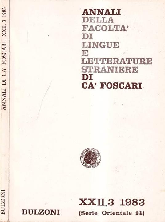 Annali della facoltà di lingue e letterature straniere di Ca' Foscari, anno XXII, numero 3, 1983 - copertina