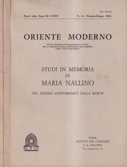 Oriente moderno, anno III, numero 1-12, 1984 - copertina