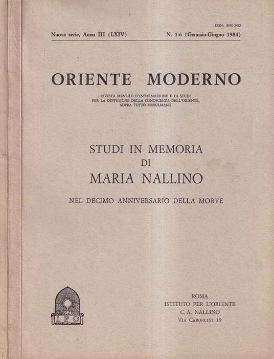 Oriente moderno, anno III, numero 1-12, 1984 - copertina