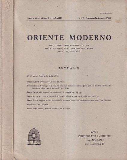 Oriente moderno, anno VII, numero 1-12, 1988 - copertina