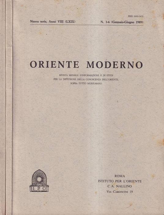 Oriente moderno, anno VIII, numero 1-12, 1989 - copertina