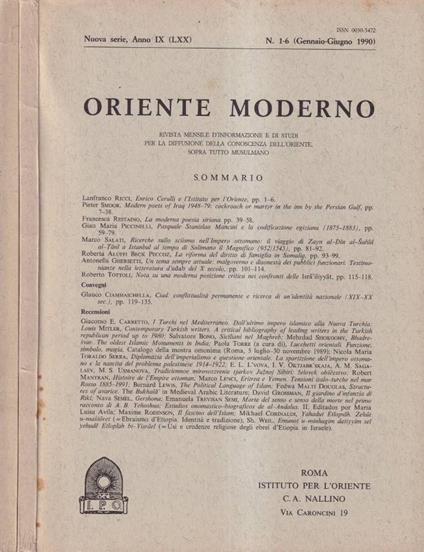 Oriente moderno, anno IX, numero 1-12, 1990 - copertina
