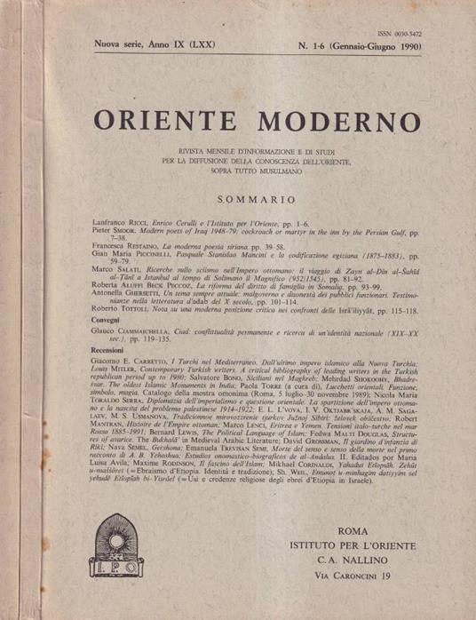 Oriente moderno, anno IX, numero 1-12, 1990 - copertina