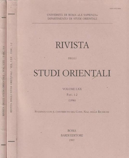 Rivista degli studi orientali anno 1996, vol LXX, fasc 1-2, 3-4 - copertina