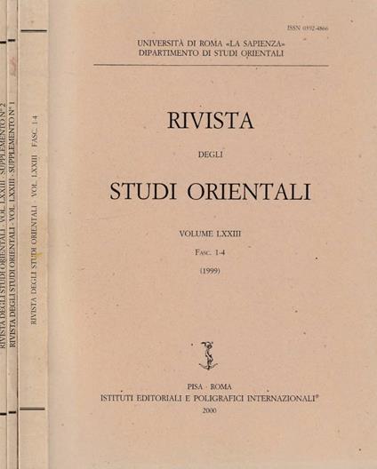 Rivista degli studi orientali vol LXXIII, fasc 1-4, 1999, con 2 supplementi - copertina