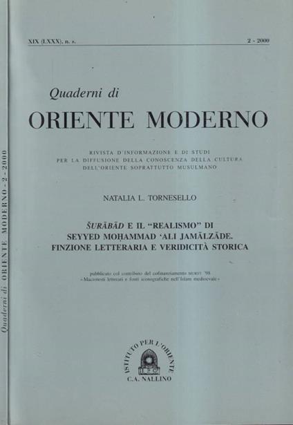 Quaderni di Oriente moderno, anno XIX, numero 2, 2000 - Natalia L. Tornesello - copertina