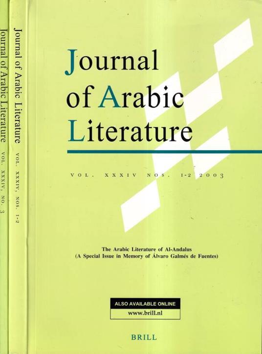 Journal of arabic literature, volume XXXIV, numero 1-2, 3, 2003 - copertina