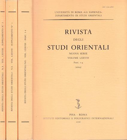 Rivista degli studi orientali anno 2004, vol LXXVIII, fasc 1-4, con 2 supplementi - copertina