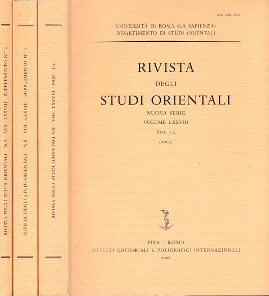 Rivista degli studi orientali anno 2004, vol LXXVIII, fasc 1-4, con 2 supplementi - copertina