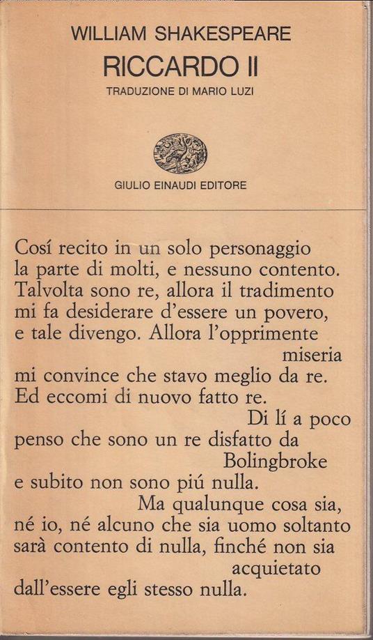 Riccardo II Traduzione di Mario Luzi - William Shakespeare - copertina