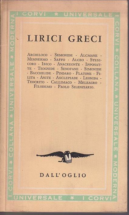 Lirici greci Introduzione A cura di Riccardo Mazza - copertina