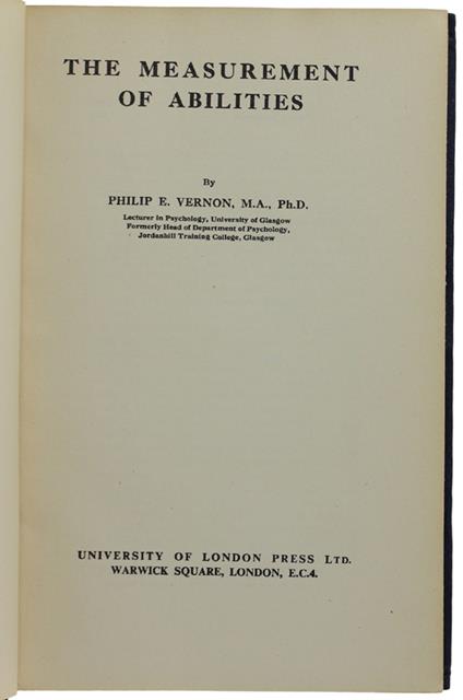 The Measurement Of Abilities - Philip E. Vernon - copertina