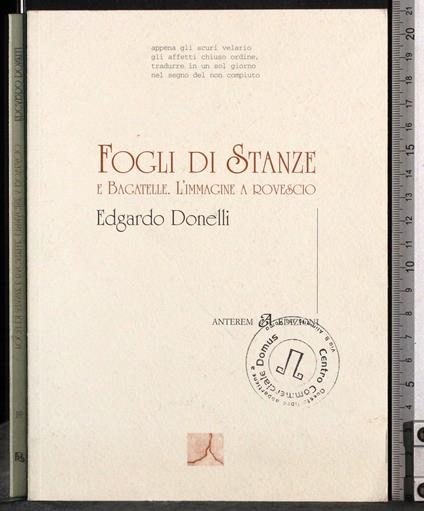 Fogli di Stanze e Bagatelle. L'immagine a rovescio - copertina