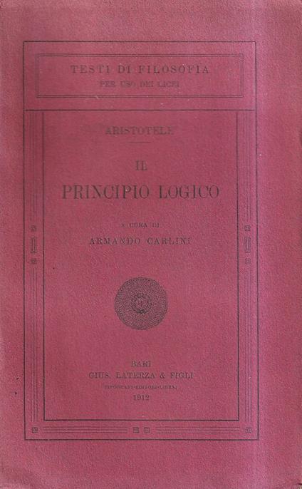 Il principio logico - Aristotele - copertina