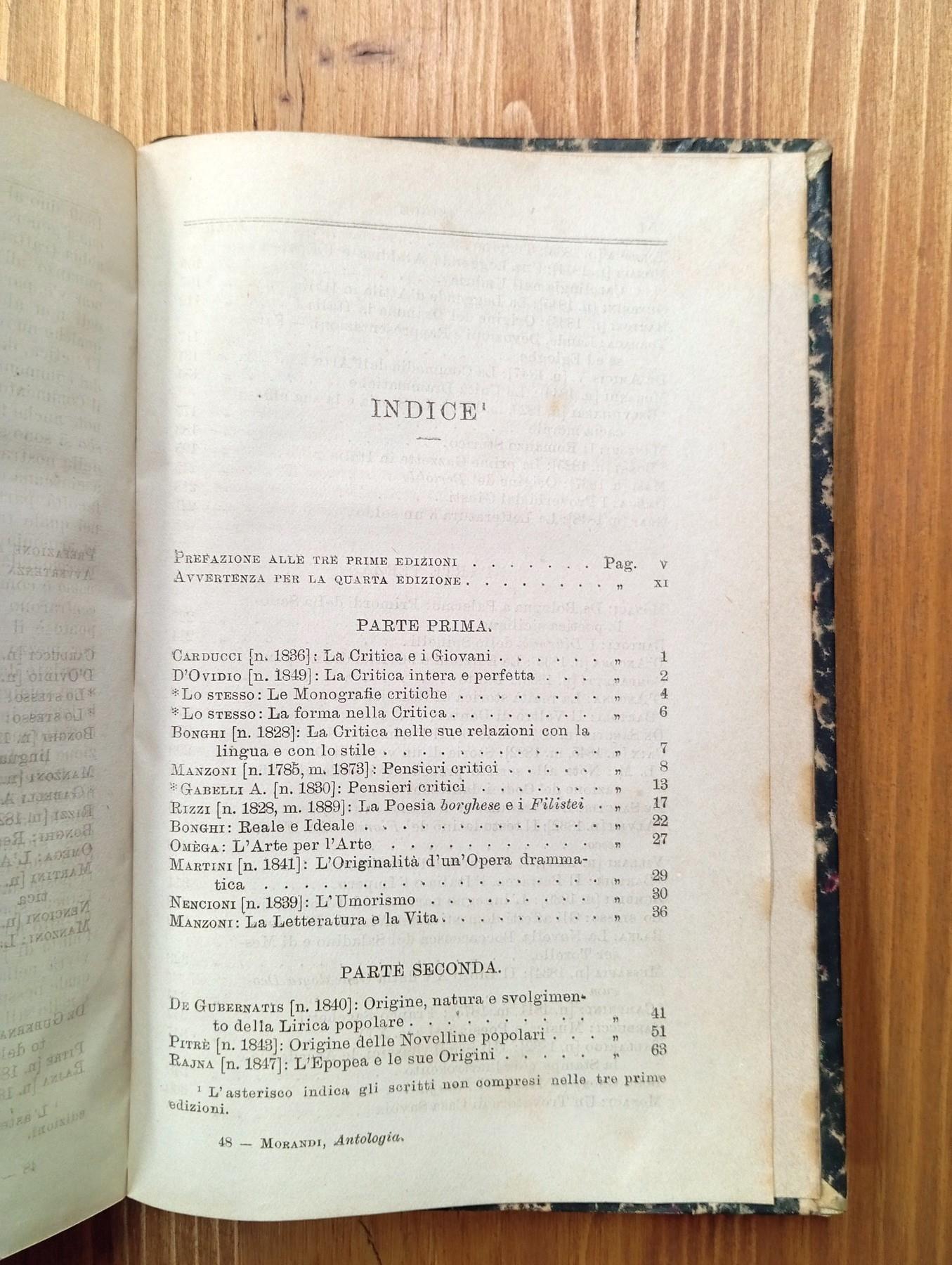 Antologia della nostra critica letteraria moderna - compilata da Luigi Morandi per uso delle persone colte e delle scuole