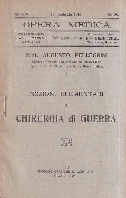 Nozioni elementari di chirurgia di guerra - Fausto Pellegrini - copertina