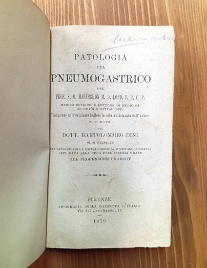 Patologia del pneumogastrico - copertina