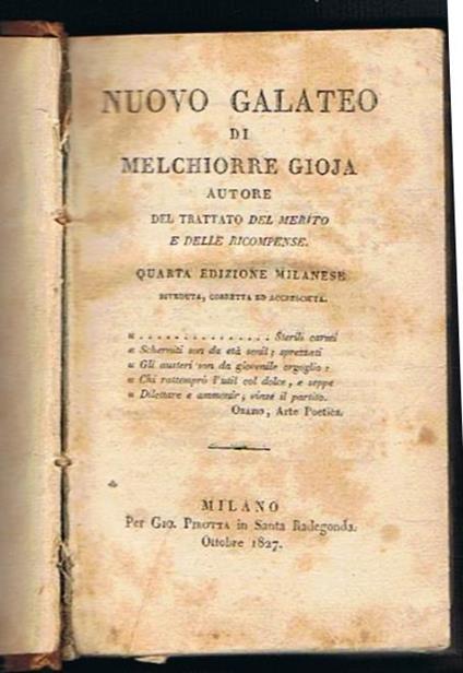 Nuovo galateo di Melchiorre Gioja autore del merito e delle ricompense quarta edizione milanese - Melchiorre Gioja - copertina