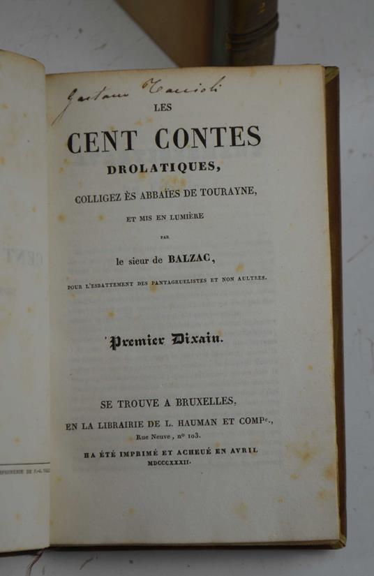 Les cent contes drolatiques, colligez ès abbaïes de Touraine, et mis en lumière par le sieur de Balzac, pour l'esbattement des pantagruelistes et non aultres. Premier et second dixain - copertina