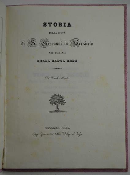 Storia della città di S. Giovanni in Persiceto nei domini della Santa Sede - Carlo Monti - copertina