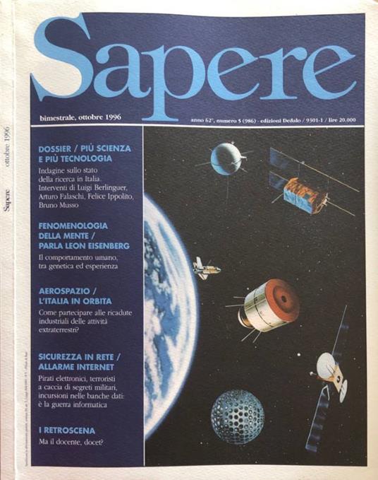 Sapere ottobre 1996, anno 62, n 5 - Carlo Bernardini - copertina