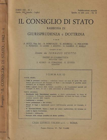 Il Consiglio di Stato n. 4 Anno 1962 - copertina