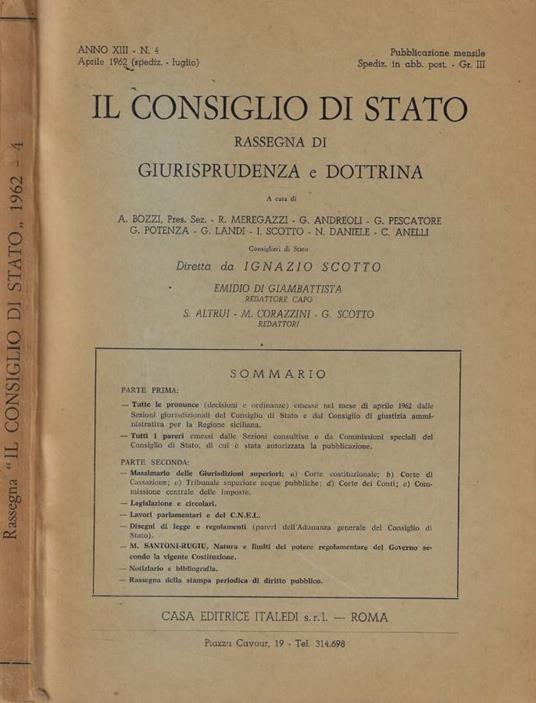 Il Consiglio di Stato n. 4 Anno 1962 - copertina