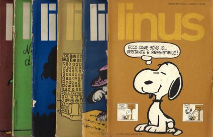 Linus. Anno VII - 1971 - N. 71 (Febbraio), N. 72 (Marzo), N. 76 (Luglio), N. 77 (Agosto), N. 78 (Settembre), N. 79 (Ottobre) - copertina