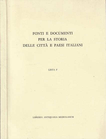 Fonti e documenti per la storia delle città e paesi italiani - copertina