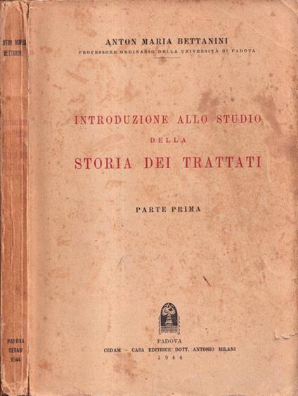 Introduzione allo studio della storia dei trattati, parte I - copertina