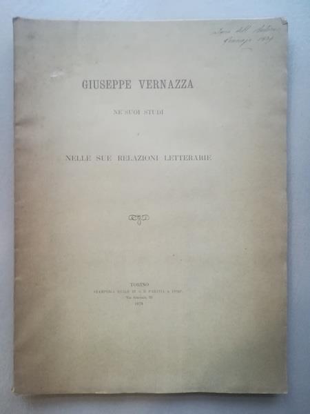 Giuseppe Vernazza ne' suoi studi e nelle sue relazioni letterarie - Gaudenzio Claretta - copertina
