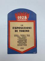 1928. Le esposizioni di Torino. Storica, Sabauda e della Vittoria, seta moda, alimentazione (PIEGHEVOLE FUSTELLATO)