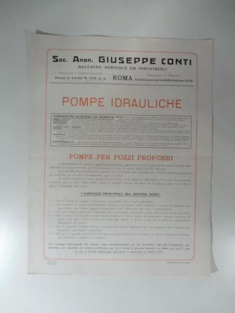Soc. Anon. Giuseppe Conti. Macchine agricole ed industriali. Pompe idrauliche. Pieghevole commerciale - copertina