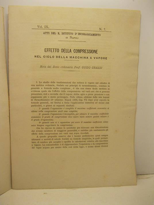 Effetto della compressione nel ciclo della macchina a vapore - Guido Grassi - copertina