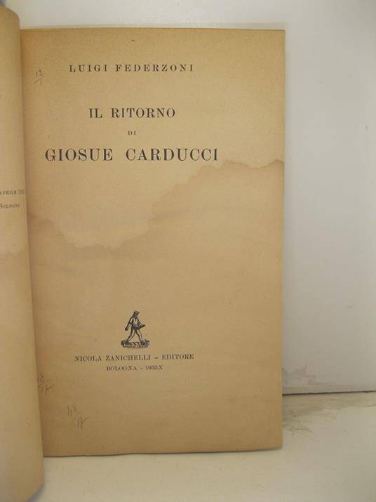 Il ritorno di Giosue Carducci - Luigi Federzoni - copertina