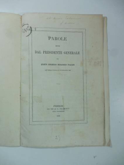 Parole dette dal Presidente Generale del quarto congresso pedagogico italiano - Raffaello Lambruschini - copertina