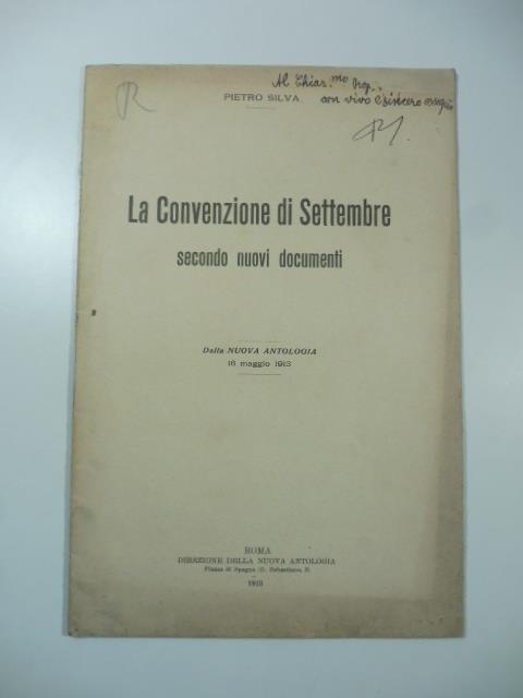 La convenzione di settembre secondo nuovi documenti - Pietro Silva - copertina