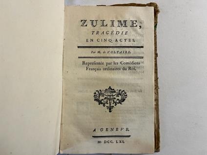 Zulime. Tragedie en cinq actes - Voltaire - copertina