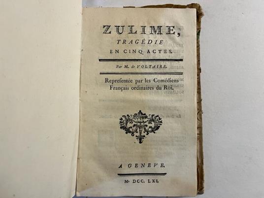 Zulime. Tragedie en cinq actes - Voltaire - copertina