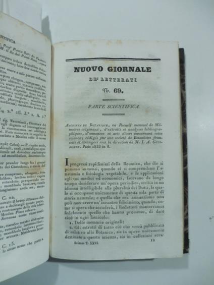 Archives de botanique ou recueil mensuel de memoires...rediges par une societe' des botanistes...(Stralcio da Nuovo giornale de' letterati. N. 69. 1833) - copertina
