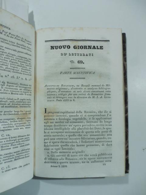 Archives de botanique ou recueil mensuel de memoires...rediges par une societe' des botanistes...(Stralcio da Nuovo giornale de' letterati. N. 69. 1833) - copertina