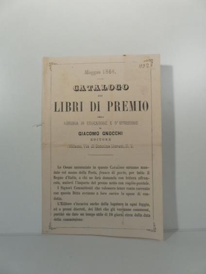 Catalogo dei libri di premio della Libreria di educazione e d'istruzione di Giacomo Gnocchi editore - copertina