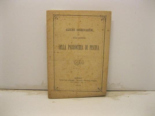 Alcune osservazioni sull'origine della parrocchia di Piscina - copertina