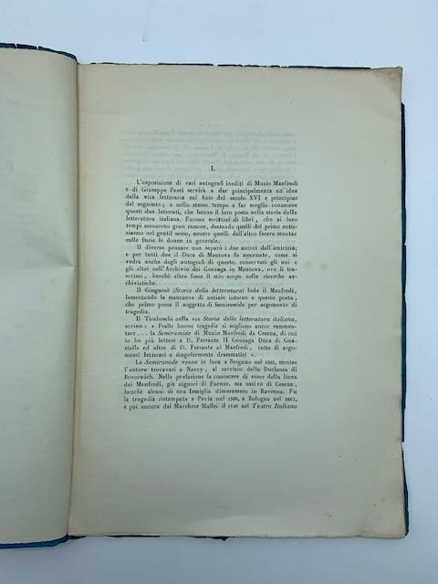 Muzio Manfredi e Passi Giuseppe letterati in relazione col duca di Mantova - Antonio Bertolotti - copertina