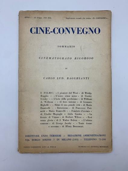 Cine-convegno. Supplemento mensile alla rivista Il convegno, 25 giugno 1933 - Carlo L. Bragaglia - copertina