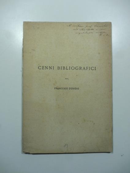 Cenni bibliografici - Francesco D'Ovidio - copertina
